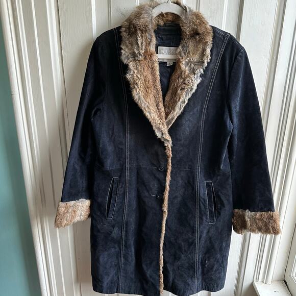 Wilsons Leather Maxima Penny Lane Fur Trimmed Coat Matching Gloves - Picture 2 of 10